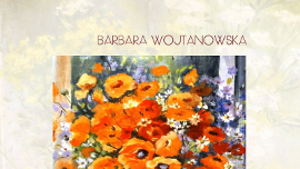 Fragment plakatu do wystawy malarstwa Barbary Wojtanowskiej "Kolorem usiane"
