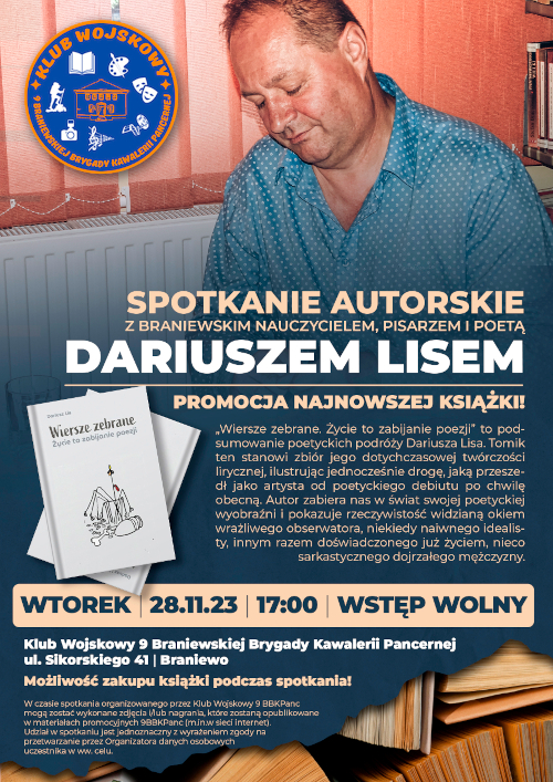 plakat promujący spotkanie z Dariuszem Lisem